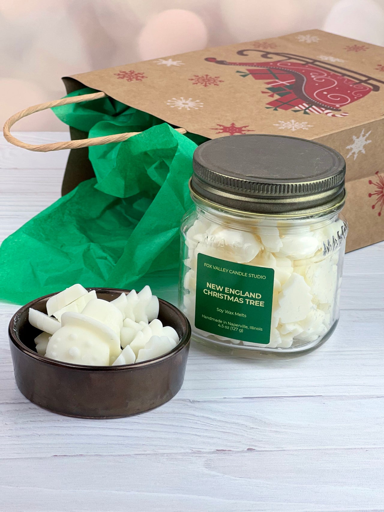 New England Christmas Tree Wax Melts (Glass Mason Jar)